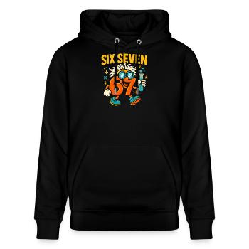 Six Seven 67 Science Humor Nerd Gift Idea - Stanley/Stella CRUISER Unisex Organic Hoodie - black - Front - Alina (178cm) & Michal (187cm)