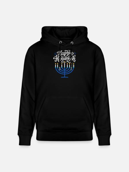 Happy Hanukkah Menorah - Stanley/Stella CRUISER Unisex Organic Hoodie - black