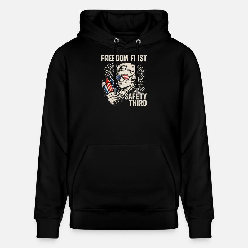 Freedom First, Security Third, Ham - Stanley/Stella CRUISER Unisex Organic Hoodie - black