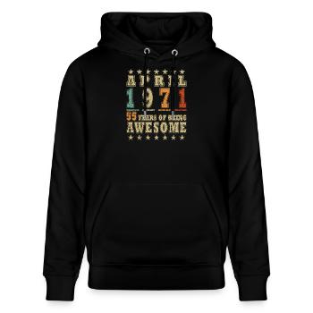 Jubiläumsjahrgang April 1971 - Stanley/Stella Unisex Bio-Hoodie CRUISER  - Schwarz - Vorne - Alina (178cm) & Michal (187cm)