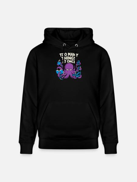 Funny Octopus Overstimulated - Stanley/Stella CRUISER Unisex Organic Hoodie - black