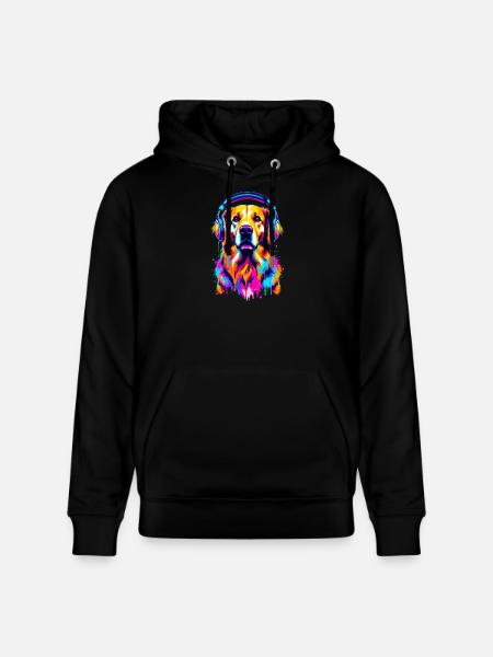 Golden Retriever mit Kopfhörer - Stanley/Stella Unisex Bio-Hoodie CRUISER - Schwarz