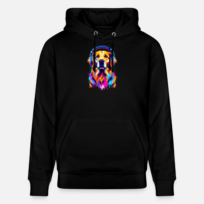 Golden Retriever mit Kopfhörer - Stanley/Stella Unisex Bio-Hoodie CRUISER  - Schwarz