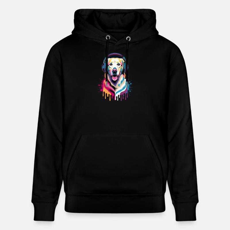Golden Retriever mit Kopfhörer - Stanley/Stella Unisex Bio-Hoodie CRUISER - Schwarz
