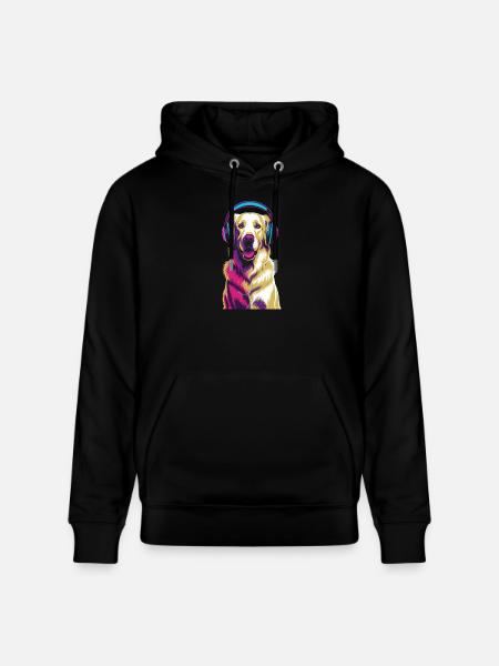 Golden Retriever with Headphones - Stanley/Stella CRUISER Unisex Organic Hoodie - black
