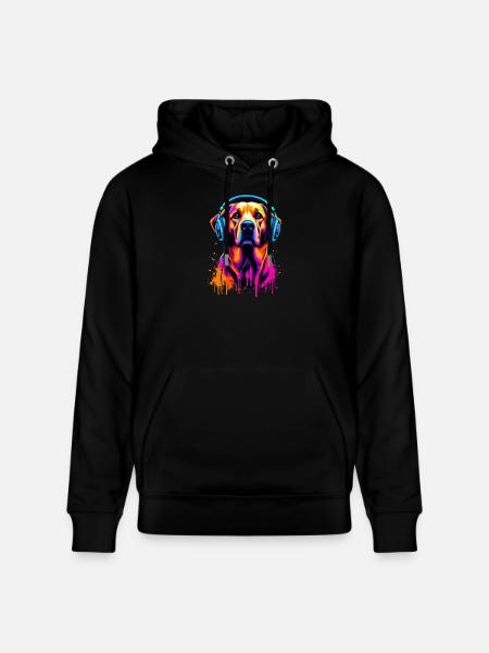 Golden Retriever mit Kopfhörer - Stanley/Stella Unisex Bio-Hoodie CRUISER - Schwarz