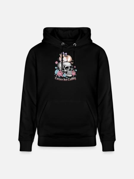 Curse But Cuddly Hamster On Skull - Stanley/Stella CRUISER Unisex Organic Hoodie - black