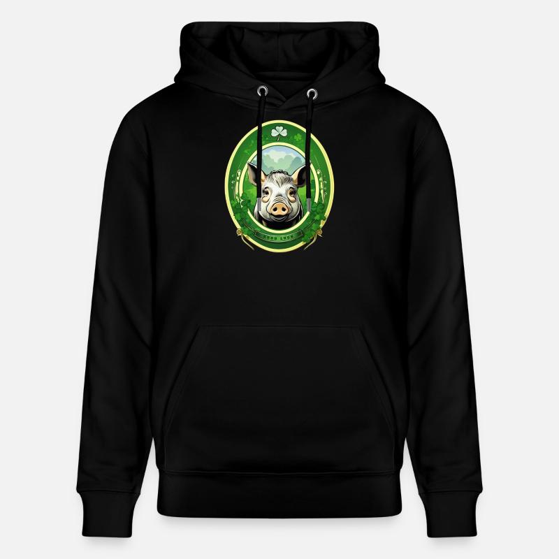 Cochon chanceux avec trèfles - Sweat à capuche bio CRUISER Stanley/Stella Unisexe - noir