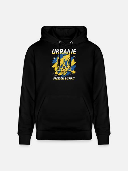 Ukraine Freedom Crest Art - Stanley/Stella CRUISER Unisex Organic Hoodie - black