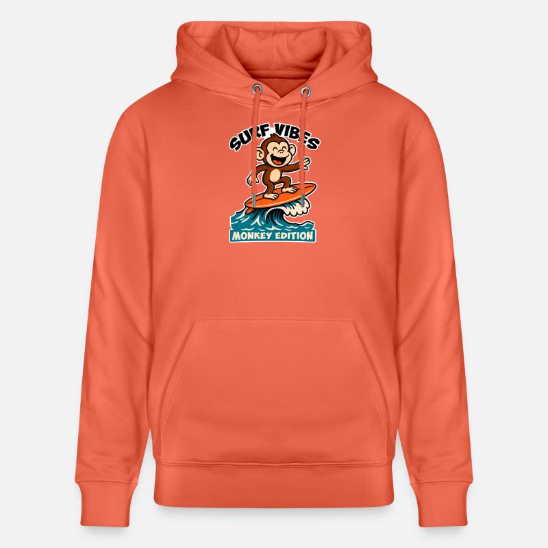 Surf Vibes, Monkey Edition. Glücklicher Surfaffe - Stanley/Stella Unisex Bio-Hoodie CRUISER  - Hellrot
