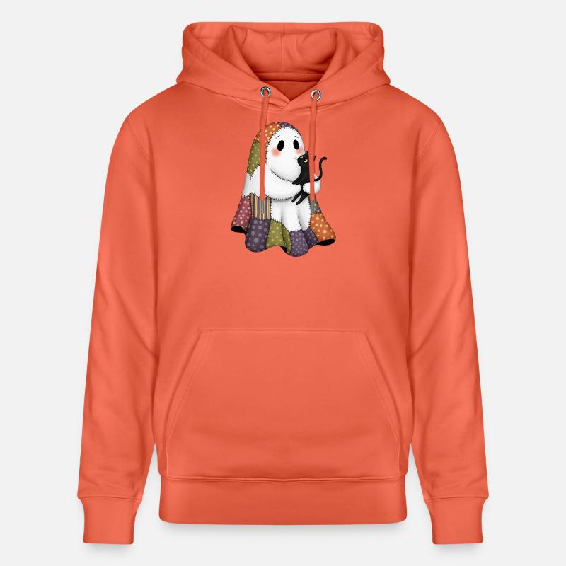 Patchwork fantôme avec chat noir - Sweat à capuche bio CRUISER Stanley/Stella Unisexe - rouge clair