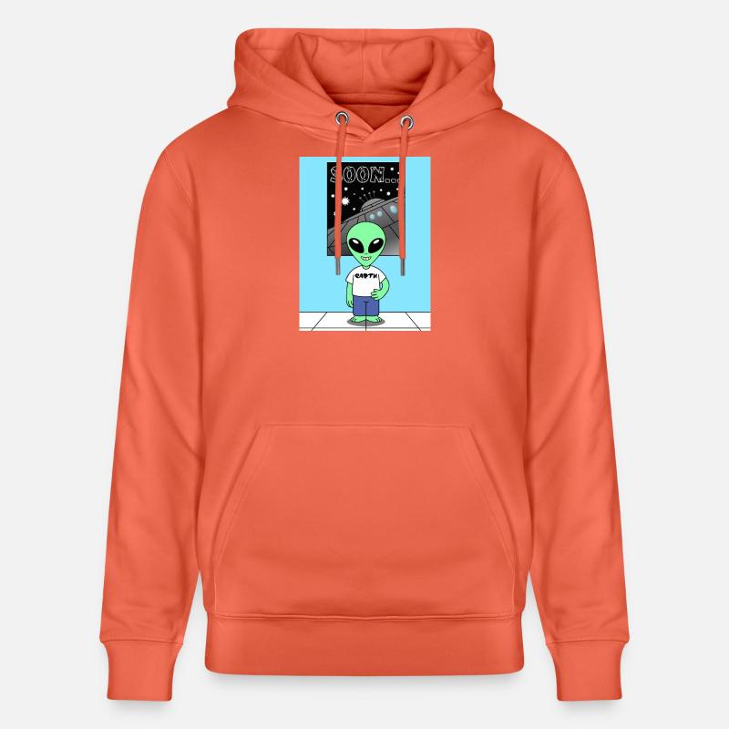 Alien devant le vaisseau spatial Terre - Sweat à capuche bio CRUISER Stanley/Stella Unisexe - rouge clair