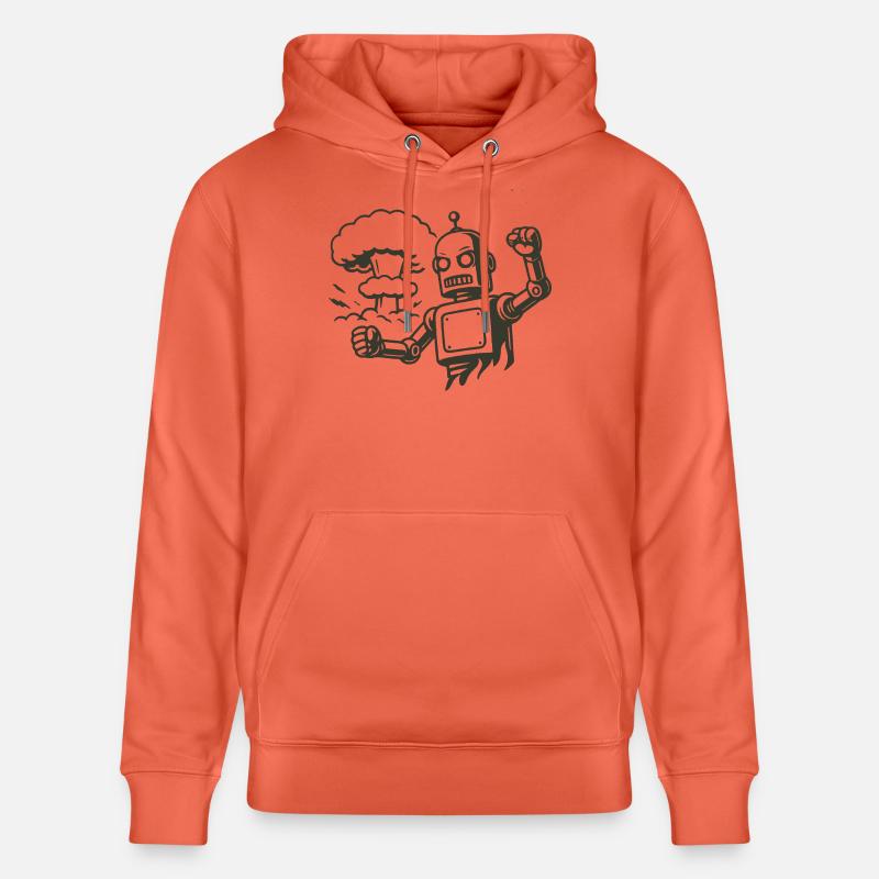 Robot rétro devant un nuage d’explosion - Sweat à capuche bio CRUISER Stanley/Stella Unisexe - rouge clair