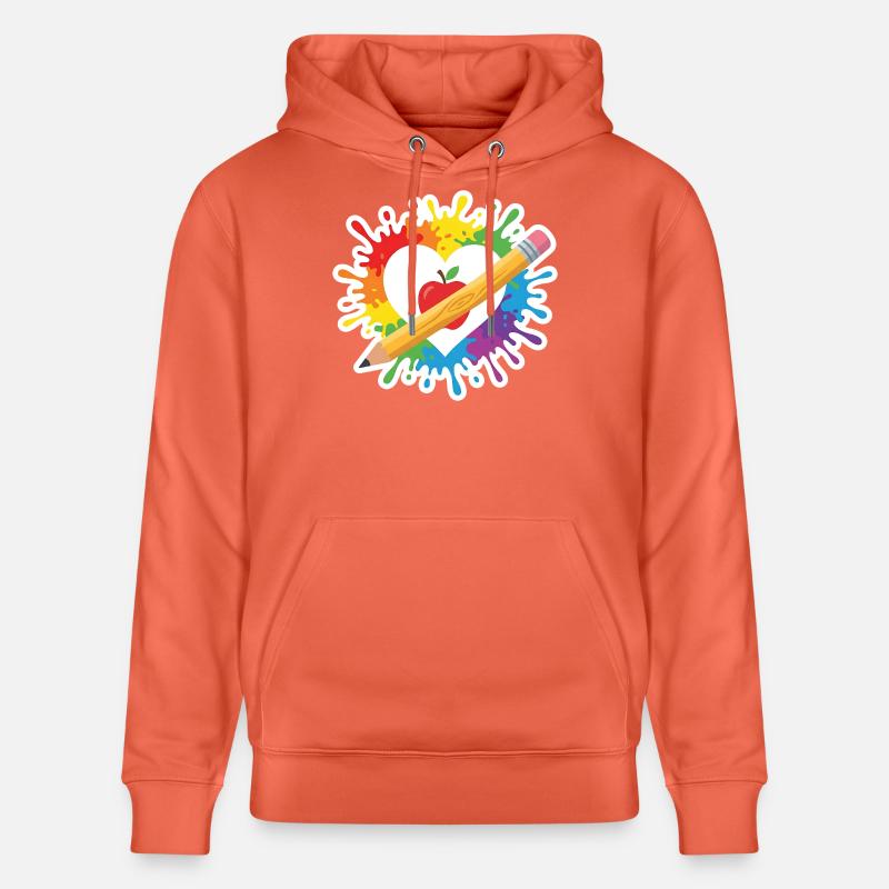 Lehrer Herz Regenbogen Apfel Buntstift Schule - Stanley/Stella Unisex Bio-Hoodie CRUISER  - Hellrot