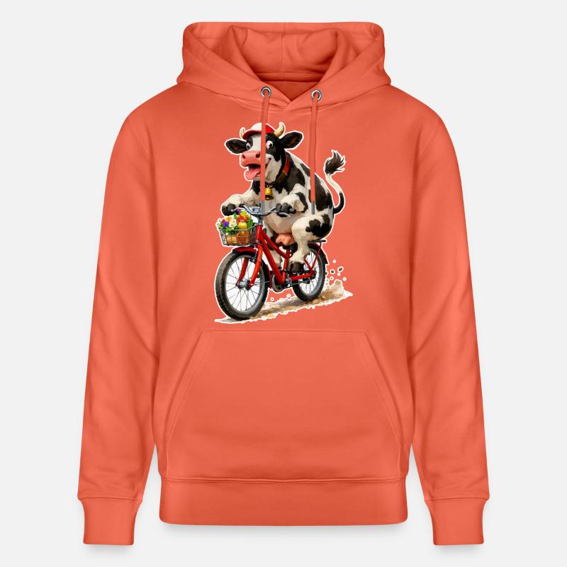 Vache sur vélo avec panier - Sweat à capuche bio CRUISER Stanley/Stella Unisexe - rouge clair