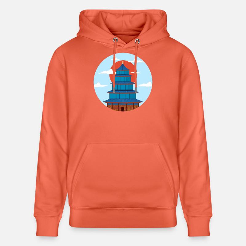 Pagode Traditionnel Bleu et Orange - Sweat à capuche bio CRUISER Stanley/Stella Unisexe - rouge clair