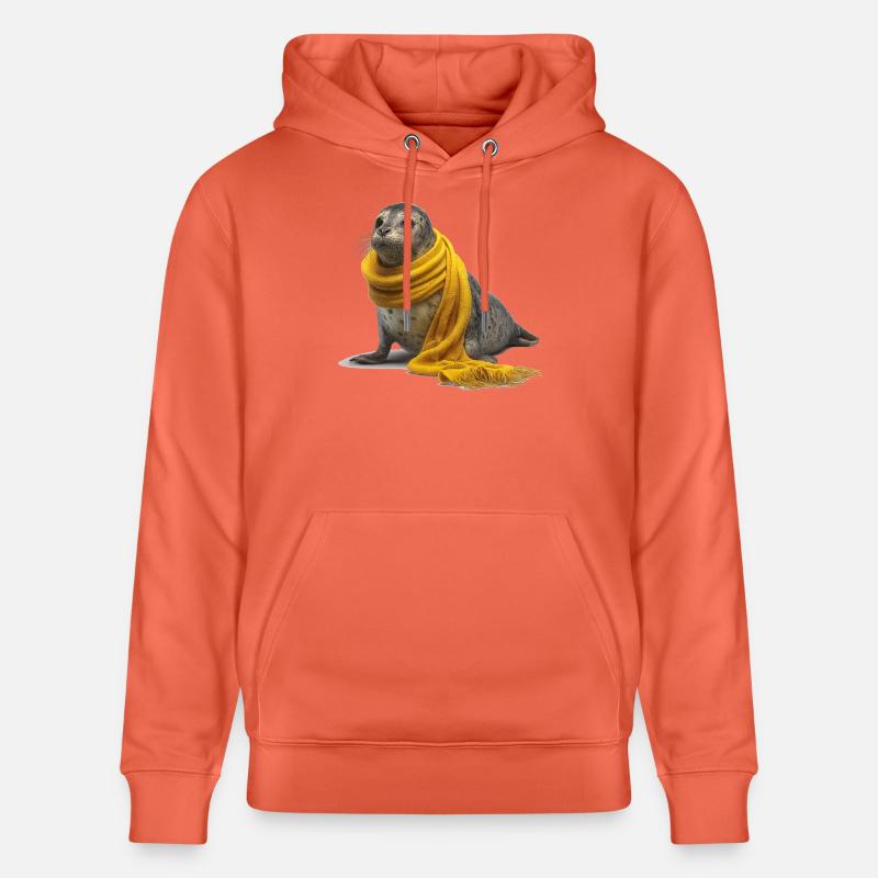 Phoque mignon avec écharpe jaune - Sweat à capuche bio CRUISER Stanley/Stella Unisexe - rouge clair
