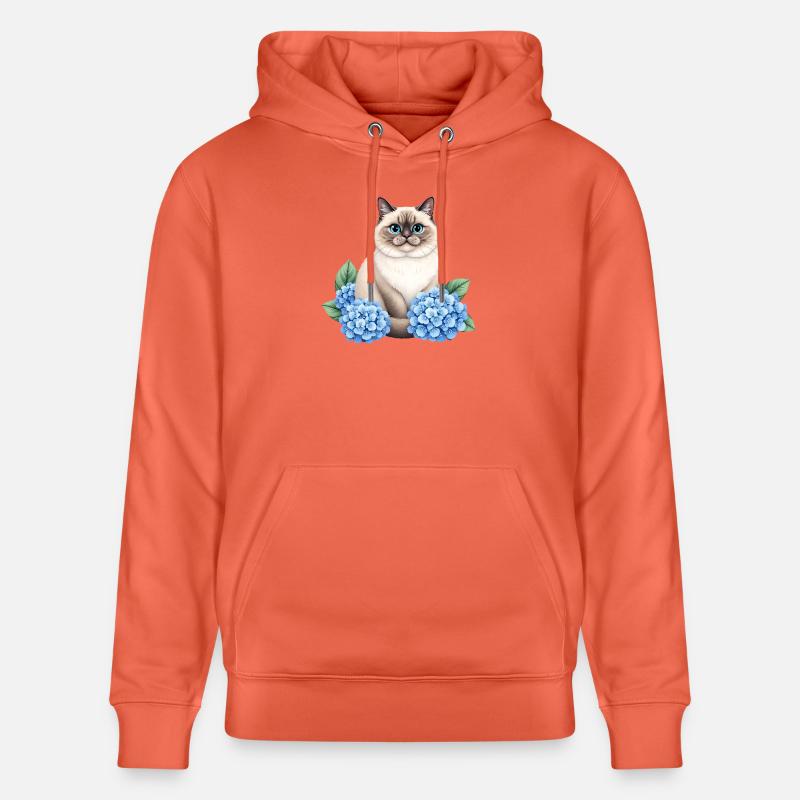 Cute Ragdoll Cat with Blue Hydrangeas - Stanley/Stella Unisex Bio-Hoodie CRUISER  - Hellrot
