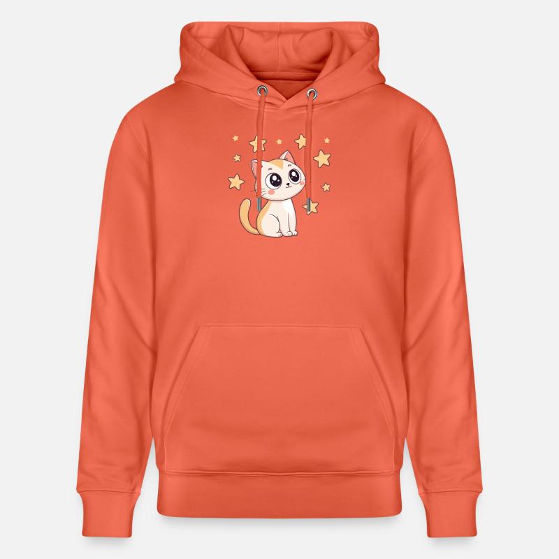 Chat étoilé kawaii - Sweat à capuche bio CRUISER Stanley/Stella Unisexe - rouge clair
