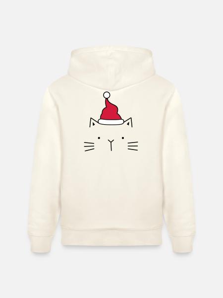 Cat Santa Claus Christmas hat Christmas - Stanley/Stella CRUISER Unisex Organic Hoodie - natural white