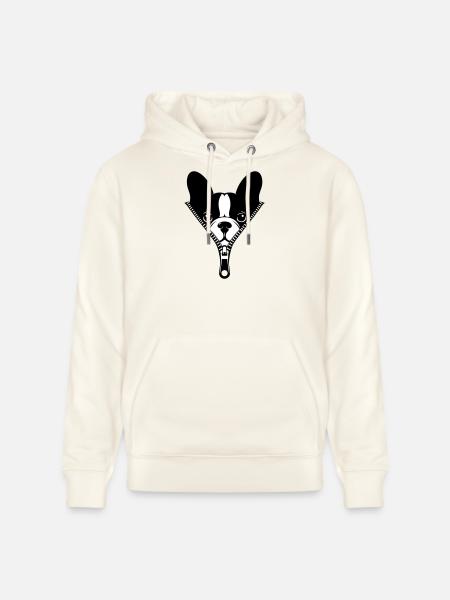 French Bulldog in a Zipper - Stanley/Stella CRUISER Unisex Organic Hoodie - natural white