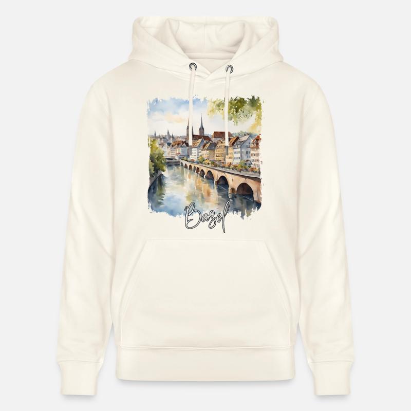 Aquarelle de Bâle, Bâle Suisse - Sweat à capuche bio CRUISER Stanley/Stella Unisexe - blanc nature