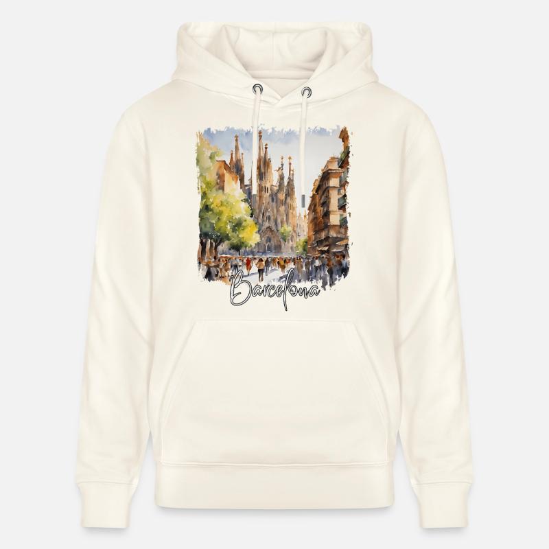 Aquarelle de Barcelone, Barcelone, Espagne - Sweat à capuche bio CRUISER Stanley/Stella Unisexe - blanc nature