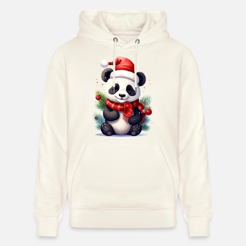 Mignon panda de Noël avec écharpe - Sweat à capuche bio CRUISER Stanley/Stella Unisexe - blanc nature