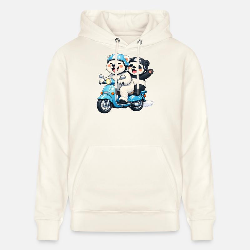 Eisbär und Pandabär auf einem Roller - Stanley/Stella Unisex Bio-Hoodie CRUISER - Naturweiß