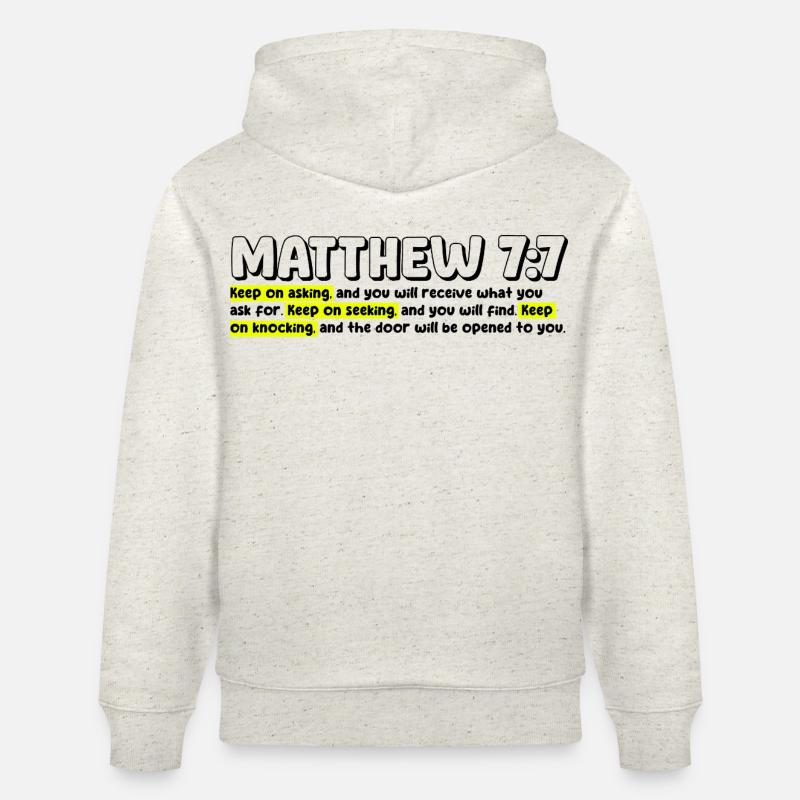 Matthieu 7:7 | Citation de la Bible - Sweat à capuche bio CRUISER Stanley/Stella Unisexe - beige chiné