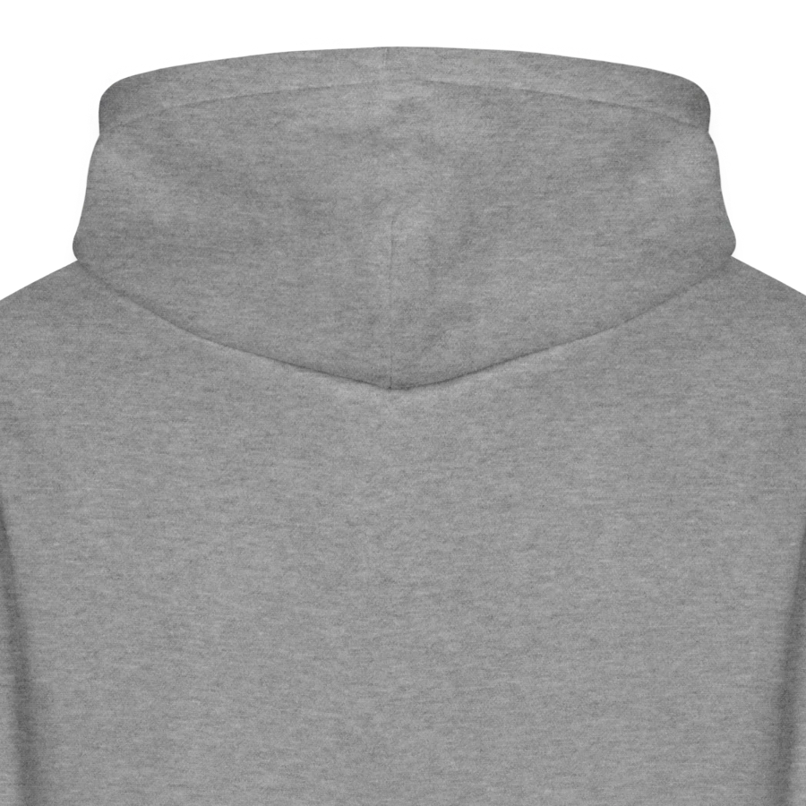 Milan badge on a stanley/stella cruiser unisex organic hoodie, slub heather grey, hood front