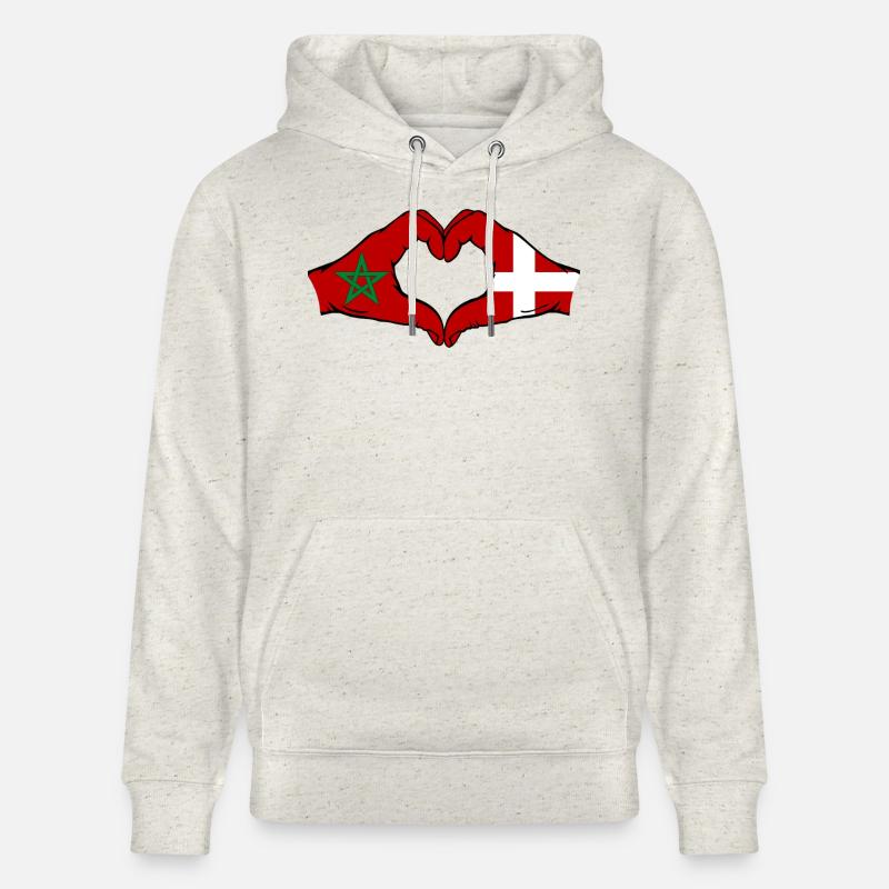 Maroc Danemark drapeau main coeur - Sweat à capuche bio CRUISER Stanley/Stella Unisexe - beige chiné