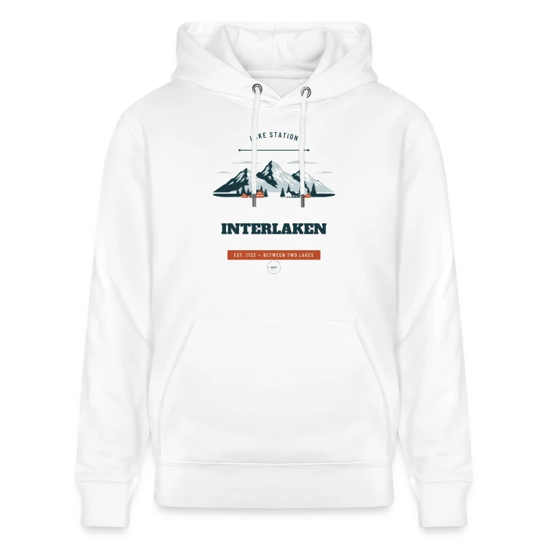 Interlaken badge on a stanley/stella cruiser unisex organic hoodie