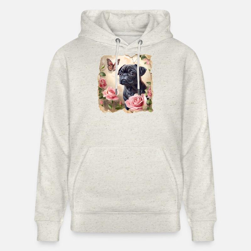 Carlin noir avec papillon - Sweat à capuche bio CRUISER Stanley/Stella Unisexe - beige chiné