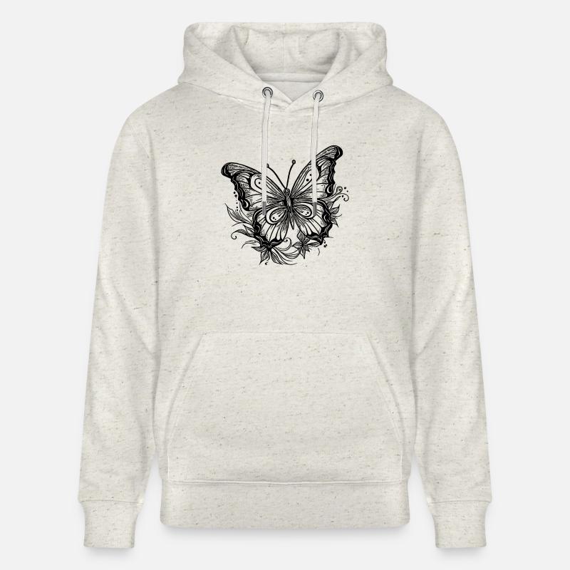 Style Tatouage de fleur Papillon - Sweat à capuche bio CRUISER Stanley/Stella Unisexe - beige chiné