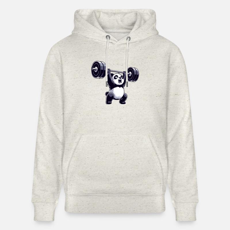 Haltérophile panda avec haltère - Sweat à capuche bio CRUISER Stanley/Stella Unisexe - beige chiné