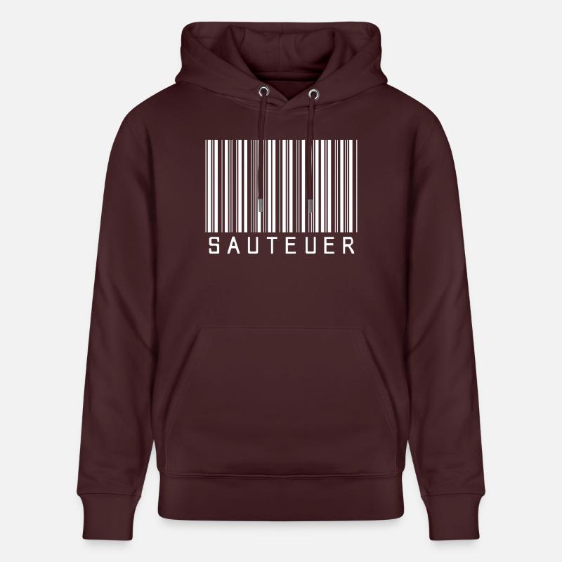 Code-barres « SAUTEUER » blanc - Sweat à capuche bio CRUISER Stanley/Stella Unisexe - maroon