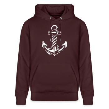 Anker mit Seemannsknoten Maritimes Design - Stanley/Stella Unisex Bio-Hoodie CRUISER  - Maroon - Vorne - Alina (178cm) & Michal (187cm)