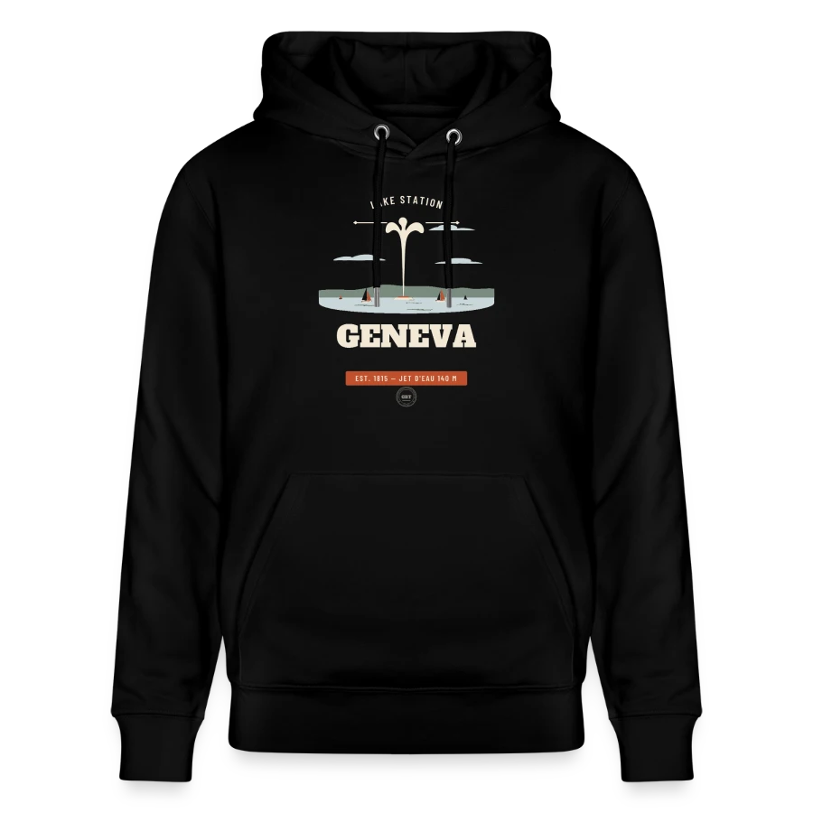 Geneva-märke på en stanley/stella cruiser unisex organic hoodie, black