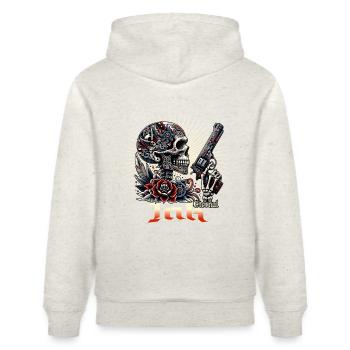 "Eternal Rebel: Die Kunst der Unsterblichkeit" - Stanley/Stella Unisex Bio-Hoodie CRUISER  - Beige meliert - Hinten - Alina (178cm)
