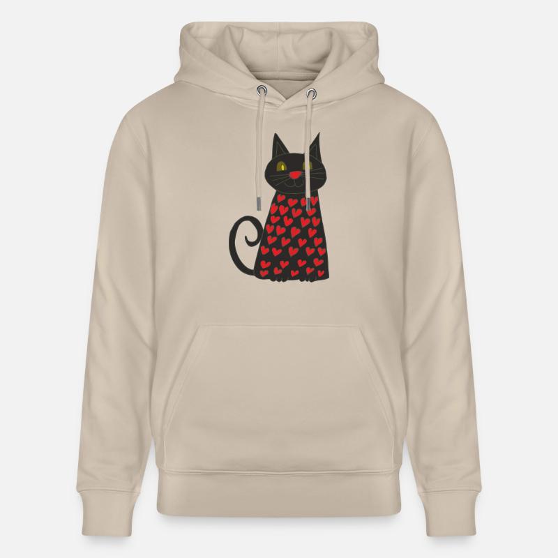 Chat Noir avec Cœurs - Sweat à capuche bio CRUISER Stanley/Stella Unisexe - beige