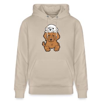 2 Welpen Hunde Liegen Aufeinander Zwei Freunde Duo - Stanley/Stella Unisex Bio-Hoodie CRUISER  - Beige - Vorne - Alina (178cm) & Michal (187cm)
