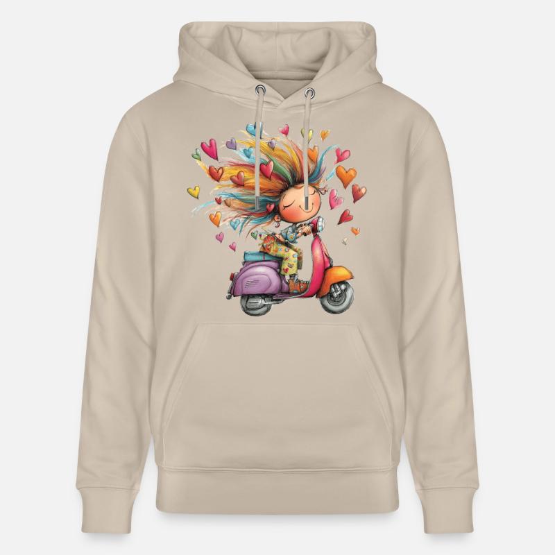 Rollerliebe - Mädchen auf Roller – bunter Sommer - Stanley/Stella Unisex Bio-Hoodie CRUISER - Beige