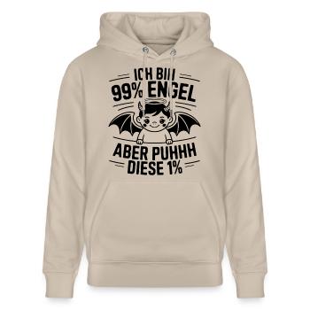 Ich bin 99% Engel aber Puhhh diese 1% - Stanley/Stella Unisex Bio-Hoodie CRUISER  - Beige - Vorne - Alina (178cm) & Michal (187cm)