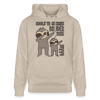 Dabbing Faultier Bääm! Coolster Großer Bruder 2025 - Stanley/Stella Unisex Bio-Hoodie CRUISER  - Beige - Vorne - Alina (178cm) & Michal (187cm)