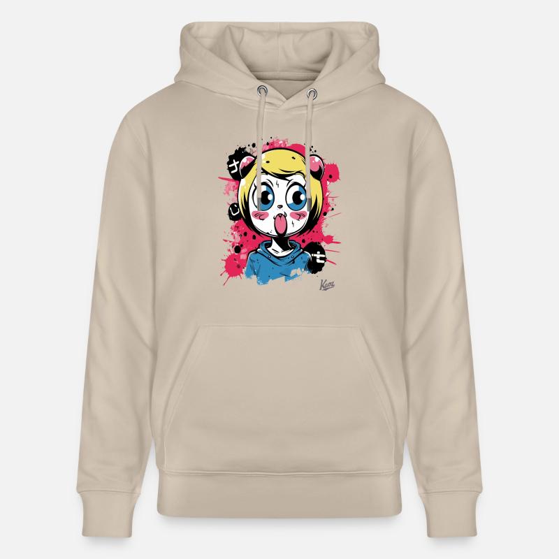 Farb-Explosion: Das freche Graffiti-Katzen-Mädchen - Stanley/Stella Unisex Bio-Hoodie CRUISER  - Beige
