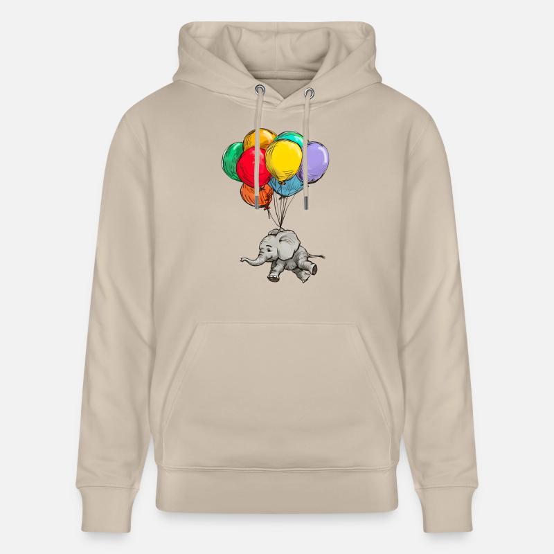 Elefant schwebt mit Bunten Luftballons - Stanley/Stella Unisex Bio-Hoodie CRUISER  - Beige