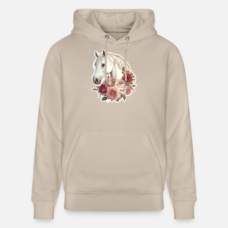 Cheval avec des fleurs - Sweat à capuche bio CRUISER Stanley/Stella Unisexe - beige