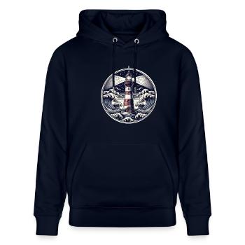 Leuchtturm - Stanley/Stella Unisex Bio-Hoodie CRUISER  - Navy - Vorne - Alina (178cm) & Michal (187cm)