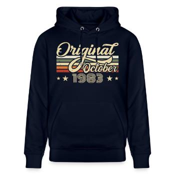 October 1983 Geburtstag im Oktober - Oktober 1983 - Stanley/Stella Unisex Bio-Hoodie CRUISER  - Navy - Vorne - Alina (178cm) & Michal (187cm)